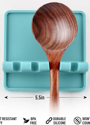 Zulay Kitchen Silicone Utensil Rest with Drip Pad for Multiple Utensils - BPA-Free, Heat-Resistant Spoon Rest & Spoon Holder for Stove Top - Kitchen Utensil Holder for Ladles & Tongs - Aqua Sky