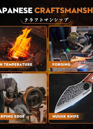 Huusk Hand Forged Meat Cleaver - Butcher Knife for Meat Cutting, Japanese Kitchen Viking Knife with Sheath, Cooking Knives for Kitchen and Outdoor Camping, Thanksgiving Christmas Gifts