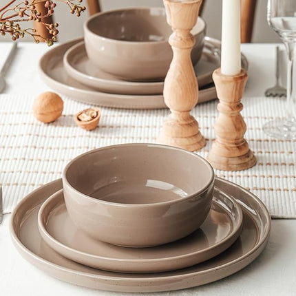 Famiware Milkyway Dinnerware Sets, 24 Piece Dish Set, Plates and Bowls Sets for 8, Cinnamon Brown