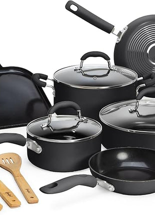 Goodful Ceramic Nonstick Pots and Pans Set, Premium Ceramic Coating Made without PFOA, PTFE or PFAS, Dishwasher Safe, 12-Piece, Charcoal Gray