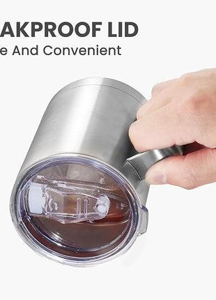 MEWAY 12oz Coffee Mug With Handle 8 Pack Bulk,Stainless Steel Insulated Travel Tumblers With Sliding Lid,Double Wall Vacuum Camping Cup for Hot & Cold Drinks Tea (Sliver,Set of 8)