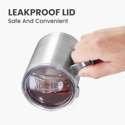 MEWAY 12oz Coffee Mug With Handle 2 Pack Bulk,Stainless Steel Insulated Travel Tumblers With Sliding Lid,Double Wall Vacuum Camping Cup for Hot & Cold Drinks Tea (Sliver,Set of 2)