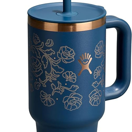 Hydro Flask 32 Oz Travel Tumbler with Handle, Lid and Straw - Insulated Stainless Steel in Western Dark Blue