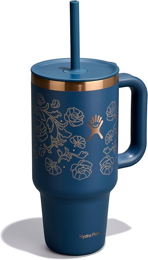 Hydro Flask 32 Oz Travel Tumbler with Handle, Lid and Straw - Insulated Stainless Steel in Western Dark Blue