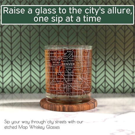 Greenline Goods Whiskey Glasses - 10 Oz Tumbler Gift Set for Denver lovers, Etched with Denver Map | Old Fashioned Rocks Glass - Set of 2