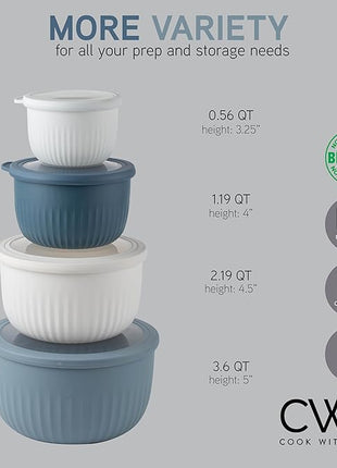 COOK WITH COLOR Prep Bowls with Lids- Wide and Deep Nesting Plastic Small Mixing Bowl Set with Lids, 8 Piece Set - Deep Bowls, Blue/Grey