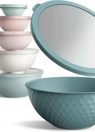 COOK WITH COLOR Mixing Bowls with Lids - 12 Piece Plastic Nesting Bowls Set includes 6 Prep Bowls and 6 Lids, Non Slip Bottom and Embossed Design - Microwave Safe (Teal)