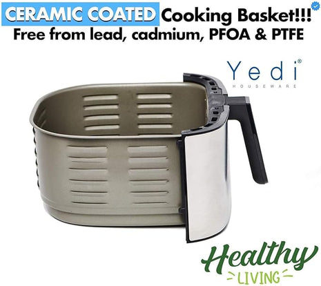 Yedi Evolution Air Fryer, 6.8 Quart, Stainless-Steel Finish, Ceramic Cooking Basket, with Deluxe Accessory Kit and Recipe Book