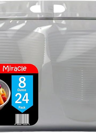 Mr Miracle 8OZ Deli Containers with Lids - 24 Pack of 8 oz Clear Airtight Reusable Plastic Food and Multi-Purpose Deli Containers - Microwave, Freezer, and Dishwasher Safe