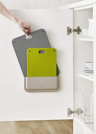 Joseph Joseph DoorStore Chop Cutting Board Set with Storage Case 3M Adhesive Wall and Cabinet Door Mount, 2-Piece, Multicolored