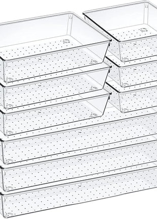 9 Pack Clear Plastic Drawer Organizer Set, Acrylic Non Slip Non Cracking Kitchen Drawer Storage Tray Large Size Divider, Multifunctional Storage for Cosmetics, Bathroom, Tools, Kitchen and Office