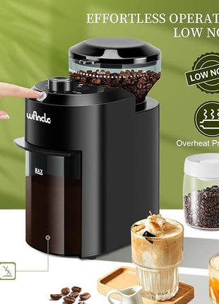 Wancle Electric Burr Coffee Grinder - Adjustable with 28 Precise Grind Settings for 12 Cups - Professional Coffee Bean Grinder (Plastic, Black)