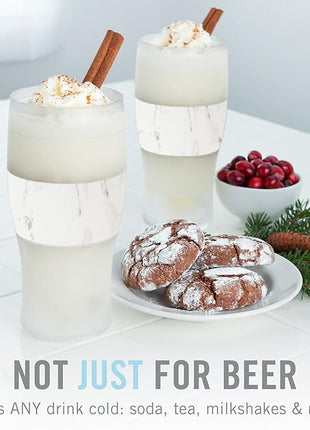 Host Freeze, Frozen Mugs, Freezable Pint Set, Beer Keep Your Drinks Cold, Double Walled Insulated Glasses, Tumbler for Iced Coffee, 16oz, Set of 2, Marble