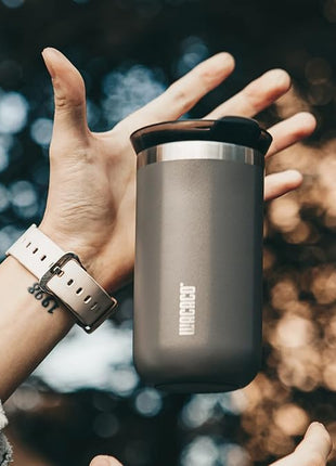 WACACO Octaroma Lungo Vacuum Insulated Coffee Mug, Double-wall Stainless Steel Travel Tumbler With Drinking Lid, 10 fl oz(300ml)， Dim Grey