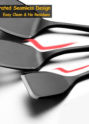 Silicone Spatula Set, 600°F Heat Resistant Silicone Spatula Turner Flipper for Cooking, Non Stick and Non Scratch Kitchen Utensils for Eggs, Burgers, Crepes, 2-Pack Solid Spatulas Set, Black