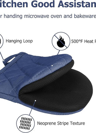 Oven Mitts and Pot Holders Set, Pack of 4, Heat Resistant Silicone Kitchen Mini Oven Mittens for 500 Degrees, Mini Oven Gloves and Hot Pads for Baking Grilling Barbecue Microwave Machine Washable