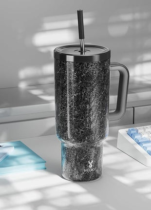 Meoky 40 oz Tumbler with Handle and Straw: Stainless Steel Insulated Tumbler with Lid and Straw - 100% Leak Proof Tumbler for Car Cup Holders - Travelers Commuters Workers, Midnight