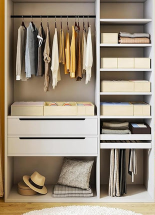 DIMJ Drawer Organizer Clothes, 15 Pack Dresser Organizer, Foldable Closet Organizers and Storage, Fabric Dresser Bins, Drawer Dividers for Nursery, Baby Clothes, Underwears, Sock (Beige)