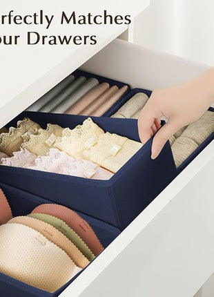 DIMJ Drawer Organizers Clothes, Set of 12 Dresser Organizer Bins, Fabric Closet Organizers and Storage, Shallow Drawer Dividers for Nursery, Clothing, Baby Clothes, Socks, Underwears, Tie (Navy Blue)