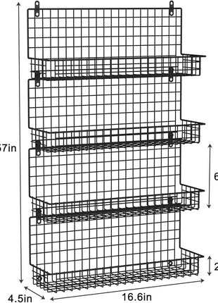 X-cosrack Upgraded Spice Rack Organizer - Wall Mounted Large 4-Tier Stackable Spice Storage with 5 Hooks, Holds 80 Jars, for Kitchen Pantry Organization (Patent:D909138S)