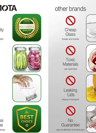KAMOTA Mason Jars 16 OZ With Regular Lids and Bands, Ideal for Meal Prep, Jam, Honey, Wedding Favors, Shower Favors, Baby Foods, DIY Spice Jars, 12 PACK, 20 Whiteboard Labels Included