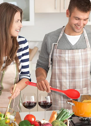 3 Pcs Silicone Spoons Set of 7.9 10.6 14.2 inch for Cooking, Heat Resistant Kitchen Spoons for Mixing, Stirring, and Serving, Small to Large Non Stick (Red & Orange & Green)