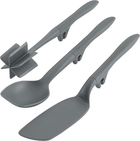 Rachael Ray Tools and Gadgets Lazy Crush & Chop, Flexi Turner, and Scraping Spoon Set / Cooking Utensils - 3 Piece, Gray