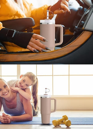 Silicone Spill Stopper Set Compatible with Stanley Cup 2.0 30oz & 40oz with Straw Cover (Set of 2, Almond Rose)