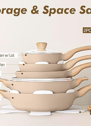 SENSARTE Ceramic Pots and Pans Set Nonstick, Kitchen Cookware Sets, 14-Piece Induction Cookware, Non-toxic Healthy Non Stick Cooking Set, with Frying Pans Set, PFAS PTFE PFOA PFOS Free