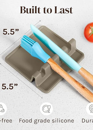 Cream Silicone Spoon Rest for Stove Top with Drip Pad (Two Pack) - Heat-Resistant, BPA-Free Utensil Rest & Spoon Holder for Kitchen Counter - Grill Utensil Holder for Spatulas, Tongs, Ladles