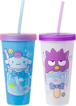 Silver Buffalo Sanrio Hello Kitty and Friends 4 Pack Color Changing Plastic Tumblers Featuring Hello Kitty, My Melody, Badtz Maru, and Cinnamoroll, 24 Ounce