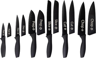 MasterChef Kitchen Knife Set with Covers, 6 Professional Chef Knives for Home Kitchens, Extra Sharp Cutting Stainless Steel Blades & Protective Sheaths, Soft-Touch Easy-Grip Handles, Essential Black