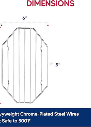 HIC Kitchen Roasting Octagonal Baking Rack, Chrome-Plated Steel Wire, Fits Oval And Smaller Roasting Pans, 10 x 6 x 0.5-Inches