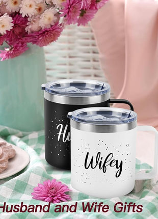 Husband and Wife Gifts, Mr & Mrs Coffee Mugs Set, Hubby and Wifey Gifts, Newlywed Gif 14oz Stainless Steel Insulated Mug(Black White)