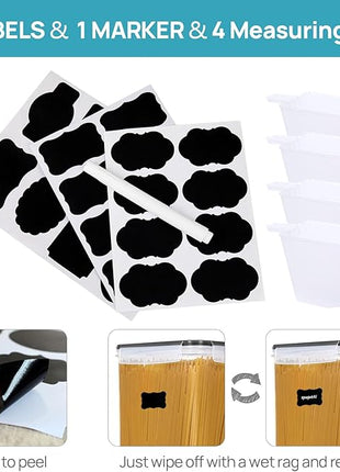 Vtopmart 10 PCS Flour and Sugar Storage Container, Large Airtight Food Canisters with Lids for Kitchen, Pantry Organization, BPA Free, Black