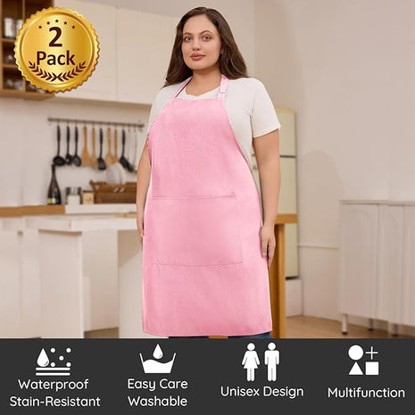 2 Pcs Plus Size Chef Apron, Unisex Professional Apron with 2 Pockets for Cooking, Work, Baking (Larger Size)