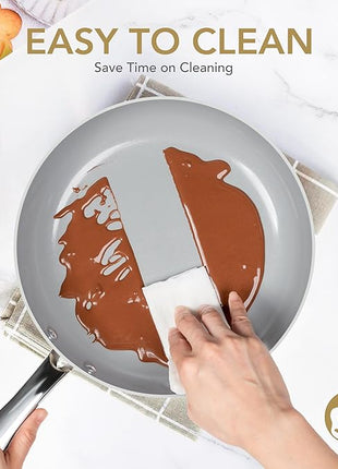 MICHELANGELO Frying Pans Nonstick with Lid - 8 Inch Small Frying Pan, Non Toxic Ceramic Pan with Lid, Non Stick Small Skillet for All Stovetops, Beige