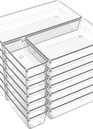 Criusia 21 Pack Large Clear Plastic Drawer Organizer Trays | BPA-Free Acrylic Organizer Bins for Large Kitchen Utensils, Bathroom, Makeup, Jewelries, Office Desk, School Supplies, Perfume