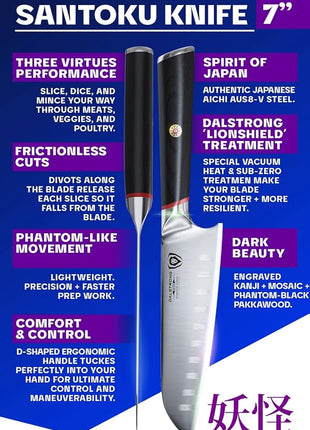 Dalstrong Santoku Knife - 7 inch - Phantom Series - Japanese High-Carbon AUS8 Steel - Pakkawood Handle - Razor Sharp Kitchen Knife - Asian Vegetable Knife - Sheath Included
