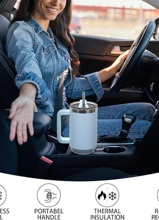 40 oz Tumbler with Handle,Tumbler with Lid and Straw,Double Wall Insulated Cup Stainless Steel Travel Mug(Cold for 34 Hours),Water Bottle for Iced Tea,Coffee,Cold Beverages(Blue)