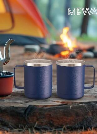 MEWAY 12oz Coffee Mug With Handle 4 Pack Bulk,Stainless Steel Insulated Travel Tumblers With Sliding Lid,Double Wall Vacuum Camping Cup for Hot & Cold Drinks Tea (Navy,Set of 4)