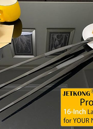 JETKONG 2 Pcs 16-Inch Heavy Duty Plating Tongs, Extra-Long Kitchen Fine Tongs Large Stainless Steel Cooking Forceps (Black)