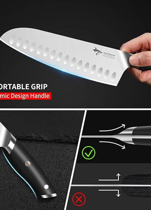 MAD SHARK Kitchen Knife, Professional 8-inch Santoku Knife, Made of German High Carbon Stainless Steel, Non-stick Ultra Sharp Kitchen Knife with Ergonomic Handle, Gift Box