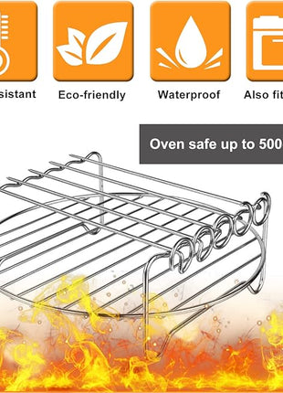 Air Fryer Rack for Air Fryer Oven, Set of 2 Multi-purpose Accessories Metal Double Layer Wire Rack with Skewer for Ninja Power XL Cosori Instant Pot Gourmia Chefman, Dishwasher Safe