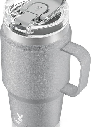 Meoky 24oz Travel Mug, Triple Insulated Stainless Steel Tumbler with Handle and 2-in-1 Straw and Sip Lid, 100% Leak Proof, Keeps Cold for 24 Hours or Hot for 8 Hours, Cupholder Friendly (Rock)