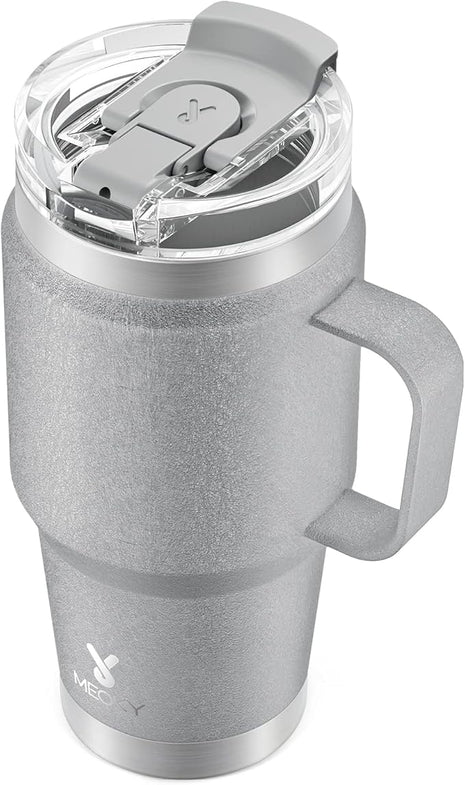 Meoky 24oz Travel Mug, Triple Insulated Stainless Steel Tumbler with Handle and 2-in-1 Straw and Sip Lid, 100% Leak Proof, Keeps Cold for 24 Hours or Hot for 8 Hours, Cupholder Friendly (Rock)
