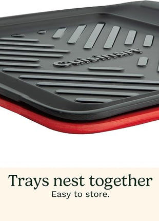 Cuisinart Grilling Prep & Serve Trays, 10.5x10.5 inch Small BBQ Tray Safe for Food Handling, 2 Dishwasher Safe Nesting Trays Black & Red, Perfect Grill Accessories for Cooked & Raw Meat, Fits 4 Burger