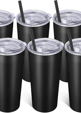 VEGOND 20oz Tumbler Bulk with Lid and Straw 6 Pack, Stainless Steel Vacuum Insulated Tumbler, Double Wall Coffee Cup Travel Mug, Black