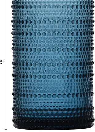 Fortessa Jupiter Beaded Hobnail Glass, 13 Ounce Iced Beverage (Set of 4), Cornflower Blue
