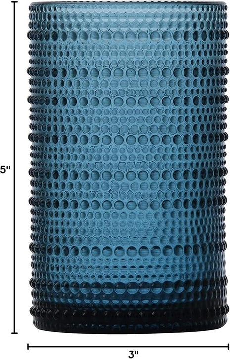Fortessa Jupiter Beaded Hobnail Glass, 13 Ounce Iced Beverage (Set of 4), Cornflower Blue